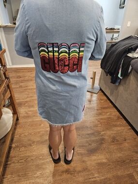 Not Branded- Gucci Denim Logo Jacket Dress with Rainbow Graphic